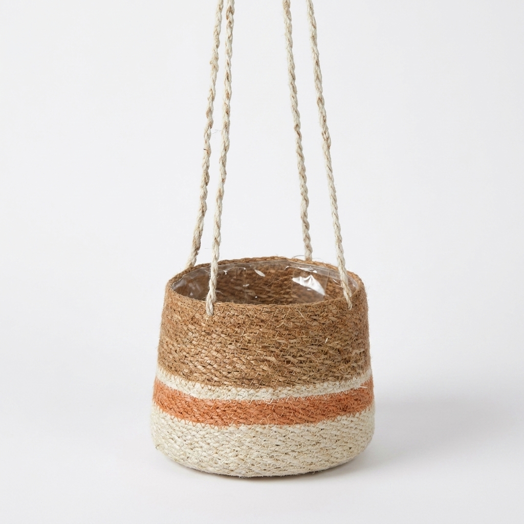 Hanging seagrass plant pot 20cm with terracotta striped base by Garden Trading