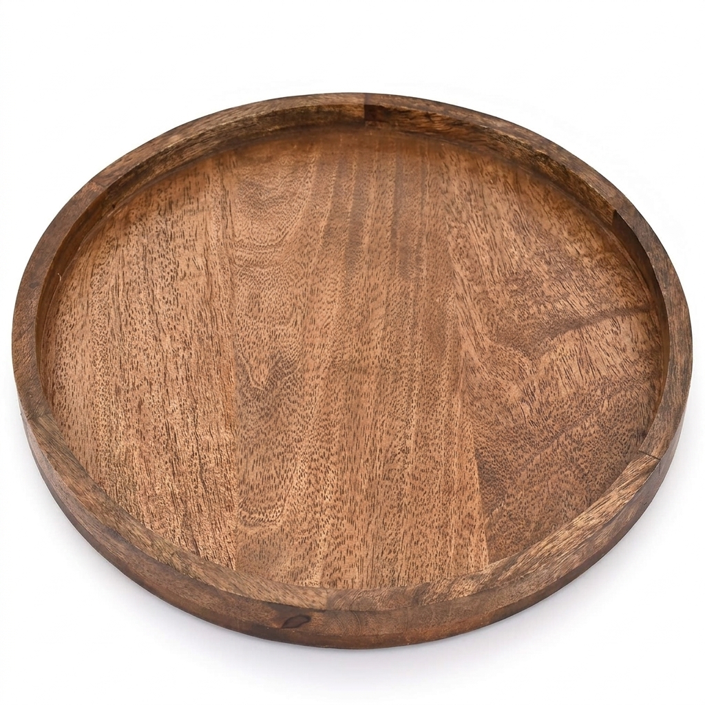 EDHAS round wooden decorative tray, 12 inch mango wood