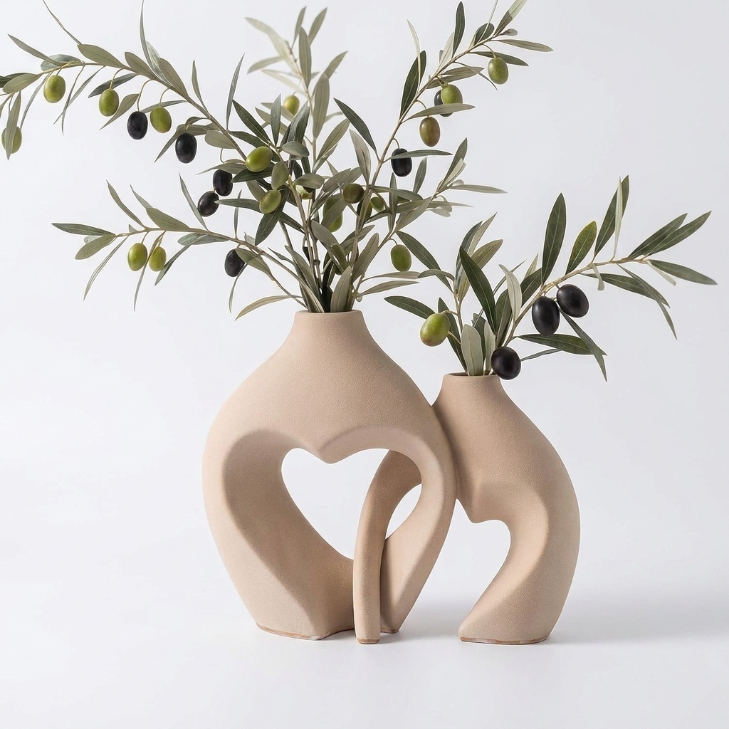 Zormon heart shaped ceramic vase set, Nordic minimalist design