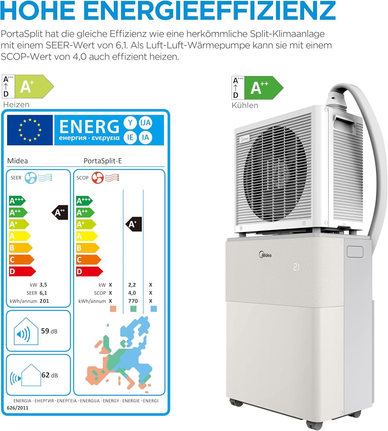 Midea PortaSplit-E mobile Klimaanlage, Kühlen A++ / Heizen A+, 12000 BTU - Image 4